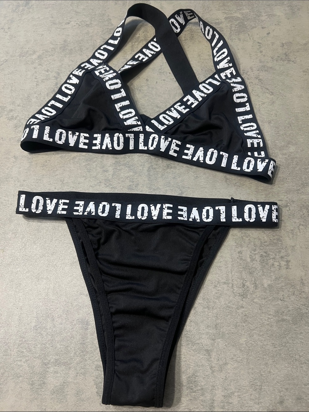 Love Black Bikini Set with White Logo Straps